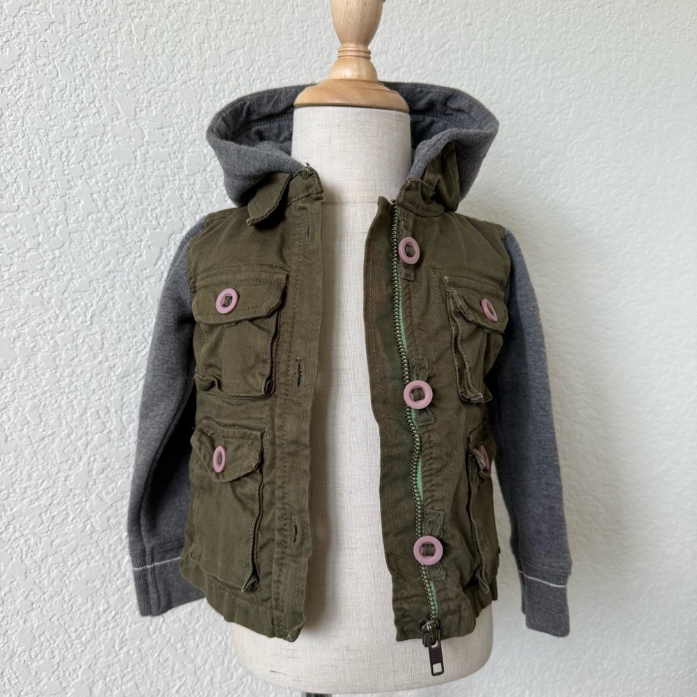 Peek NWT Army Green and Gray Hooded Combo Ultility Jacket